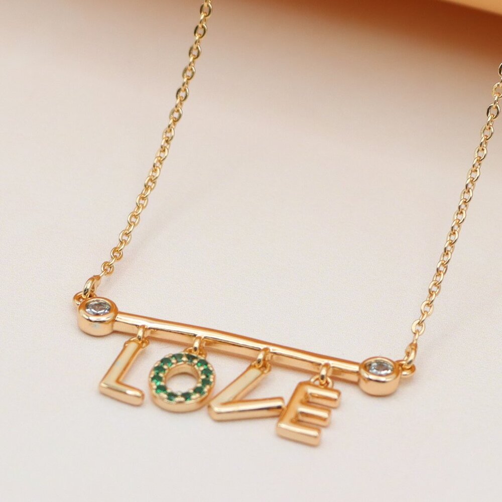 Rose Gold Love Pendant Necklace With Green Crystal Accent Xpnl0207 29$